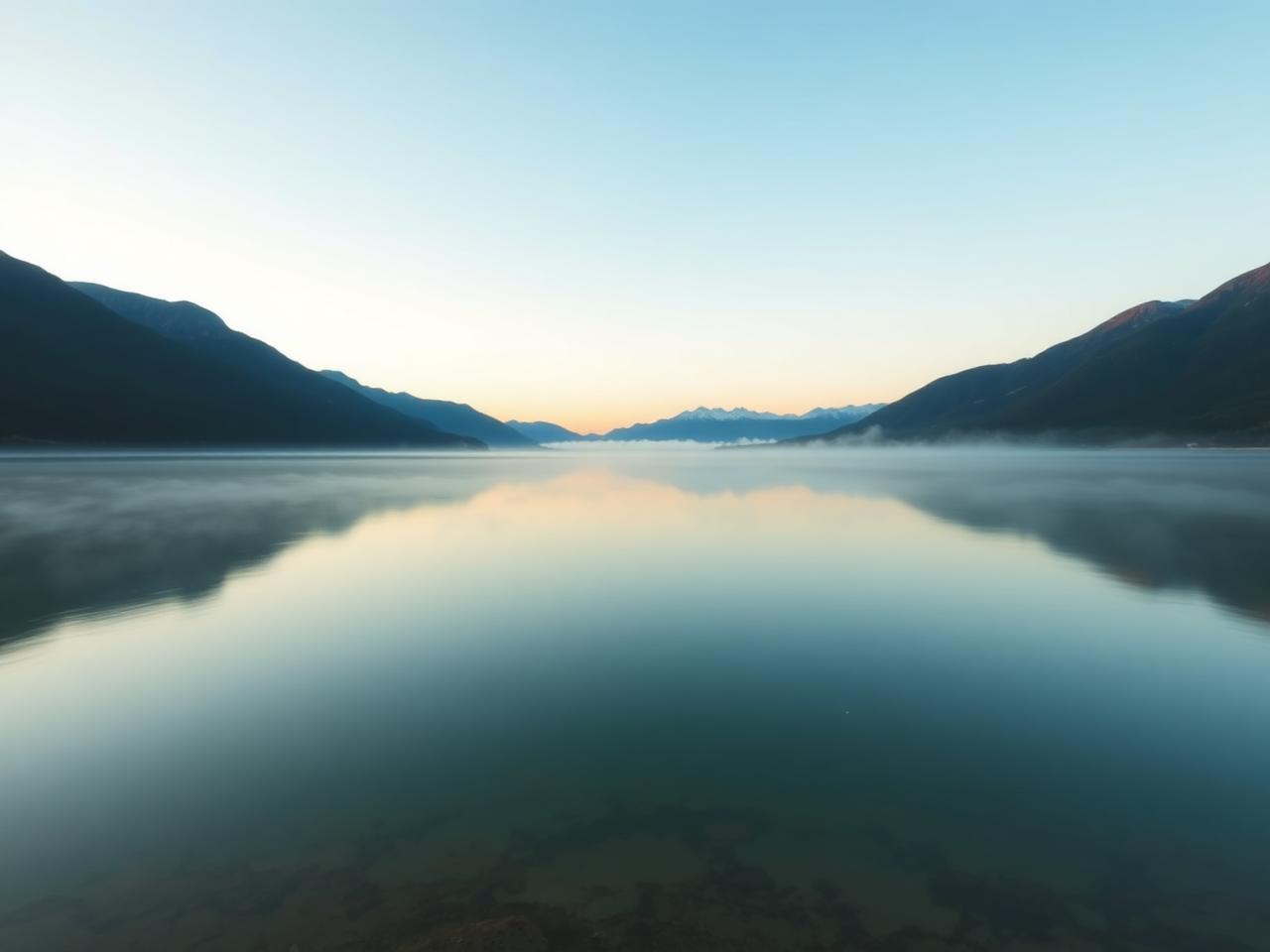 Still mountain lake at dawn